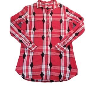 Woolrich Women’s Red Flannel Shirt XS Black Plaid Button-Up Long EUC